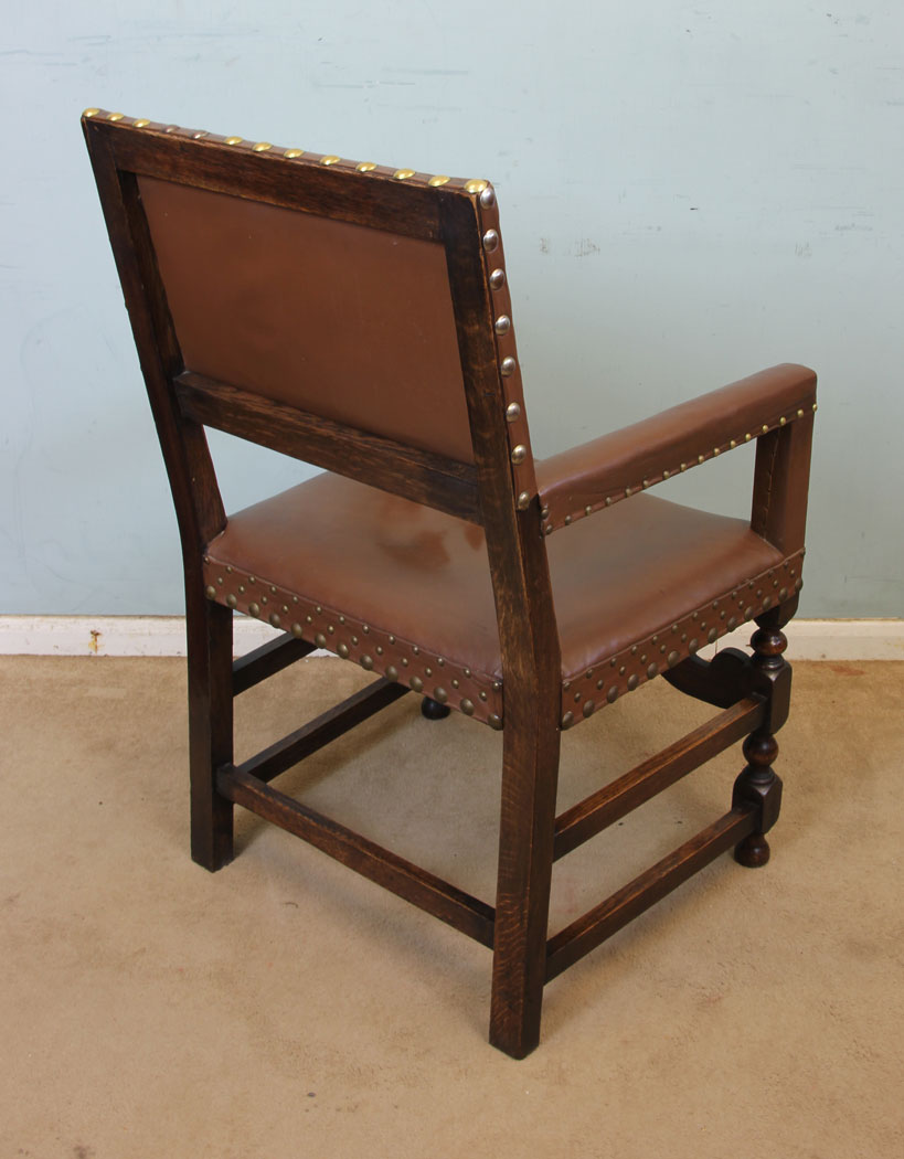 10996r10 Set Six Antique Dining Chairs, Antique Set of Six Oak Padded Back Dining Chairs
