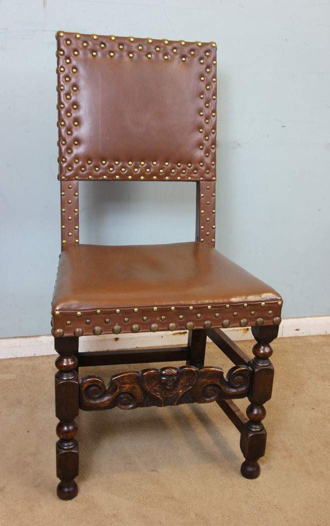 10996r4 Set Six Antique Dining Chairs, Antique Set of Six Oak Padded Back Dining Chairs