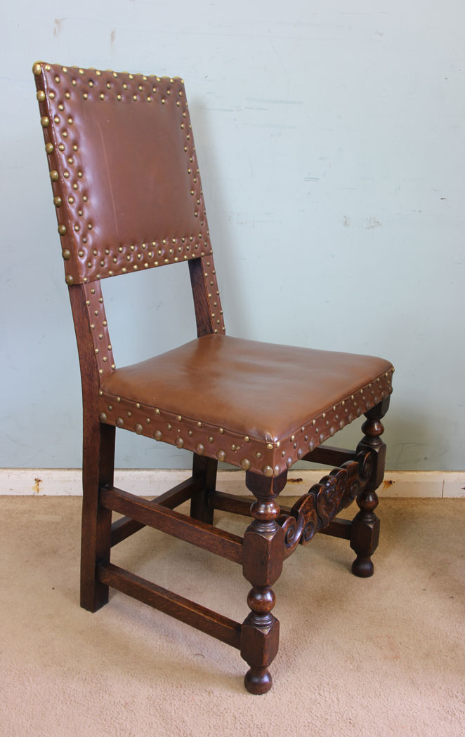 10996r5 Set Six Antique Dining Chairs, Antique Set of Six Oak Padded Back Dining Chairs