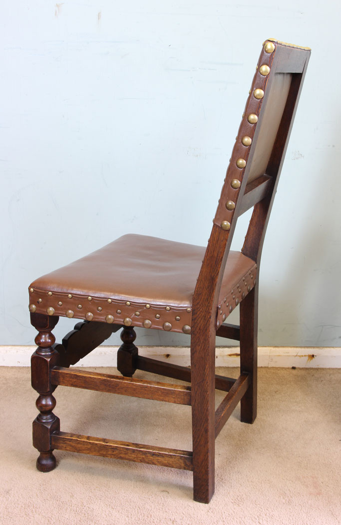 10996r6 Set Six Antique Dining Chairs, Antique Set of Six Oak Padded Back Dining Chairs