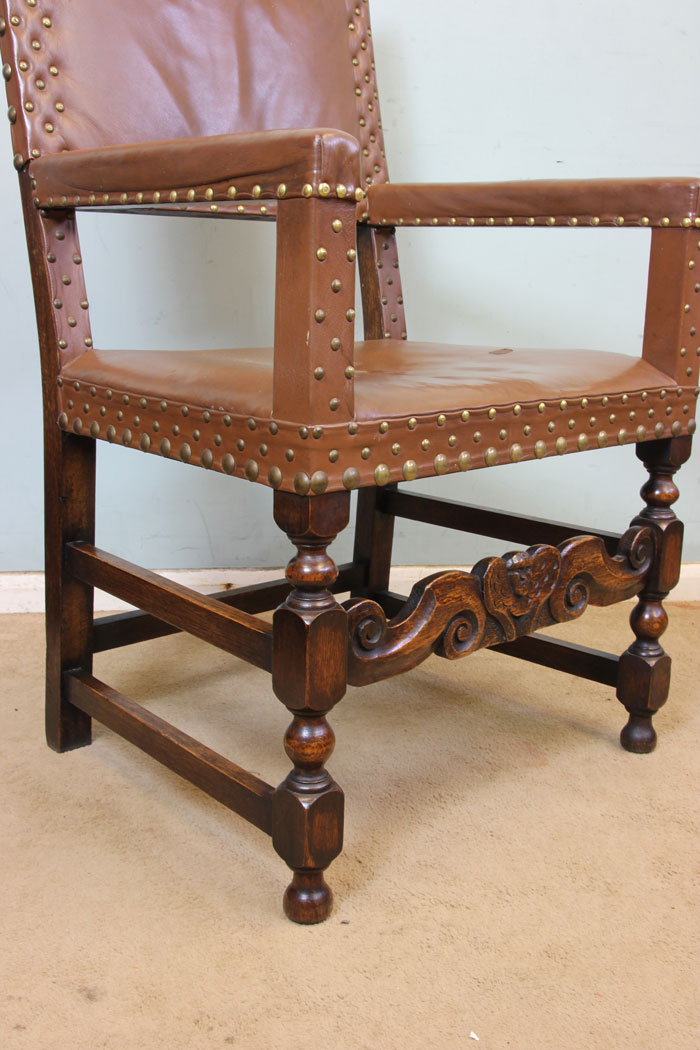 10996r7 Set Six Antique Dining Chairs, Antique Set of Six Oak Padded Back Dining Chairs