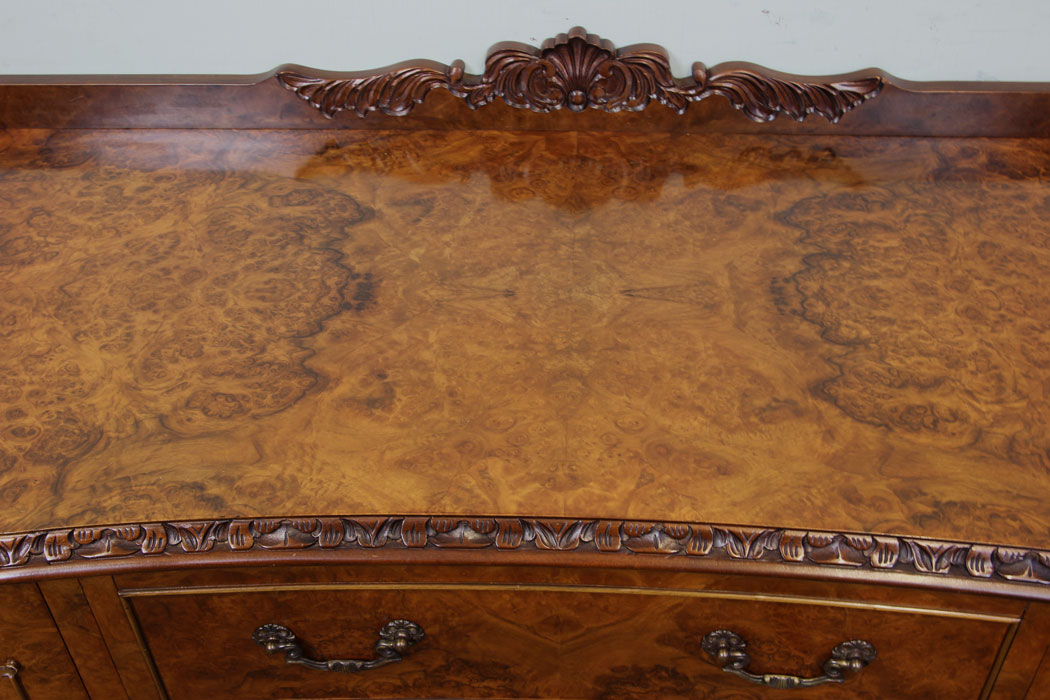11002r8 Antique Burr Walnut Sideboard, Lincolinshire, Queen Anne Style Burr Walnut Sideboard