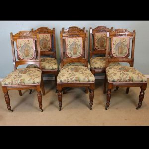 Antique Set of Six Oak Padded Back Dining Chairs