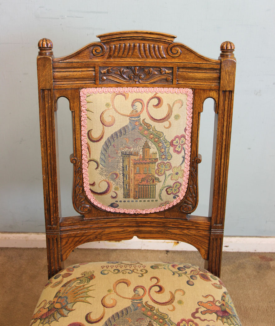 11010r3 Set Six Oak Antique Dining Chairs, Antique Set of Six Oak Padded Back Dining Chairs
