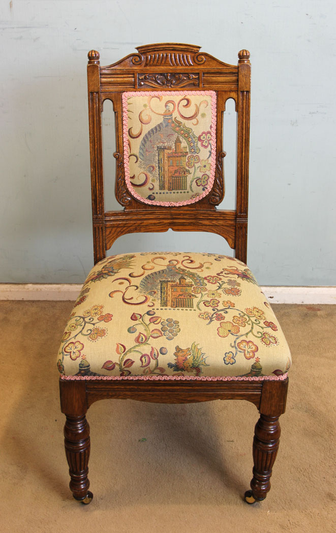 11010r5 Set Six Antique Paded Back Dining Chairs, Antique Set of Six Oak Padded Back Dining Chairs