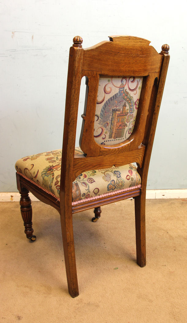11010r8 Set Six Antique Dining Chairs, Antique Set of Six Oak Padded Back Dining Chairs