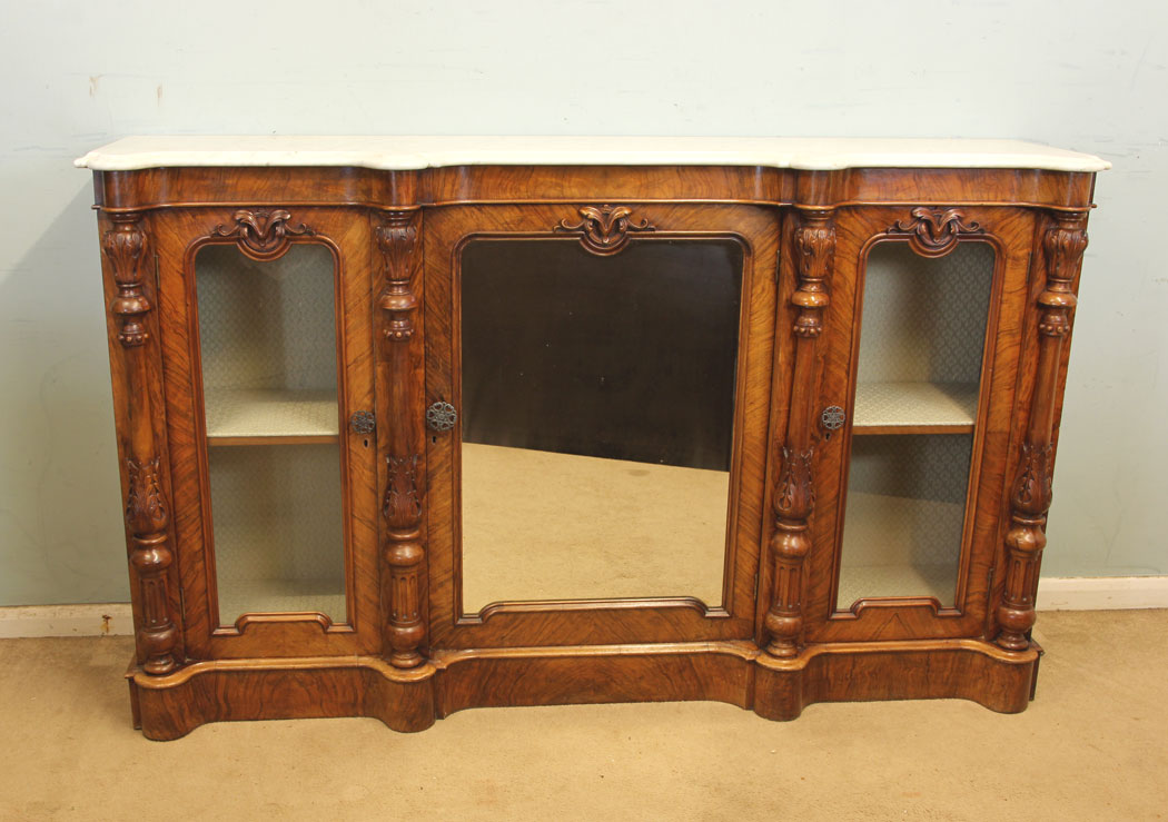 11012r1 Antique Victorian Sideboard, Antique Victorian Burr Walnut Credenza Sideboard