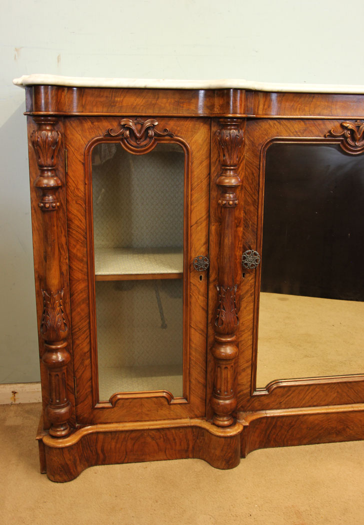 11012r10 Antique Credenza, Side Cabinet, Antique Victorian Burr Walnut Credenza Sideboard