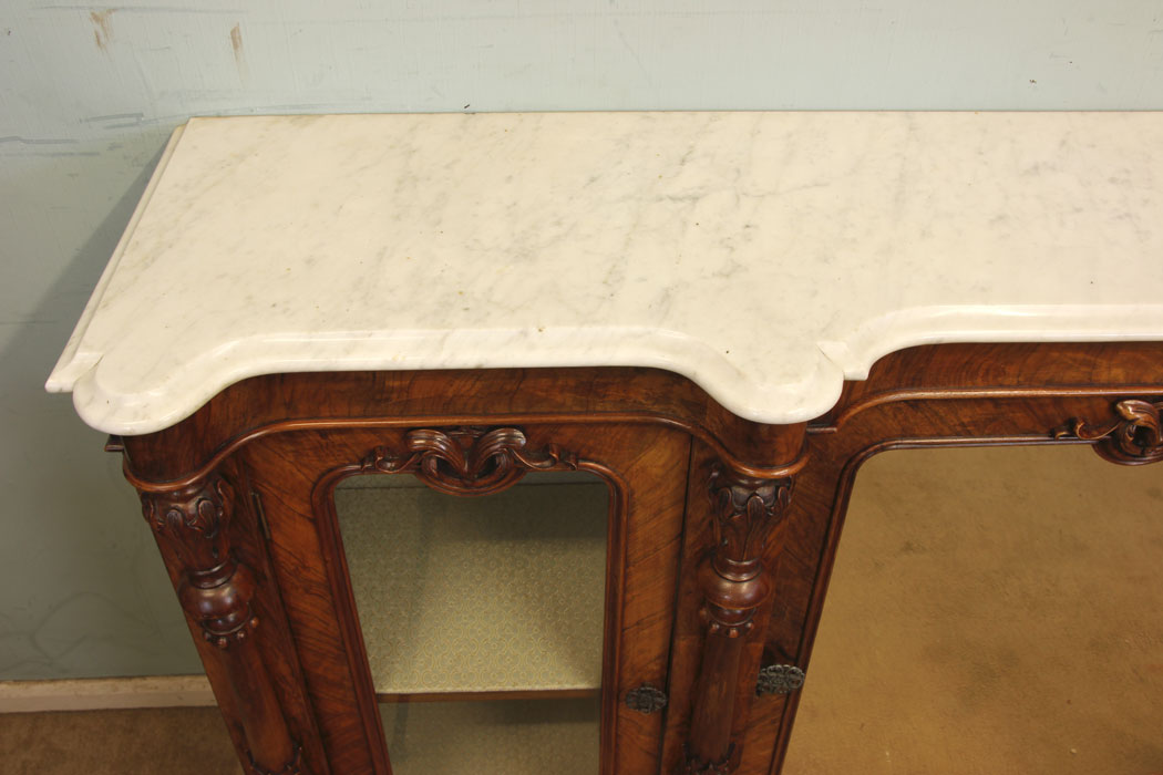 11012r11 Victorian Credenza, Side Cabinet, Antique Victorian Burr Walnut Credenza Sideboard