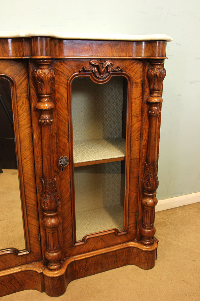11012r6 Antique Victorian Credenza, Antique Victorian Burr Walnut Credenza Sideboard