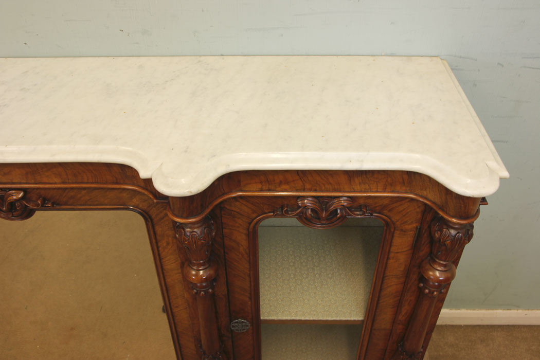 11012r7 Antique Victorian Credenza, Side Cabinet, Antique Victorian Burr Walnut Credenza Sideboard