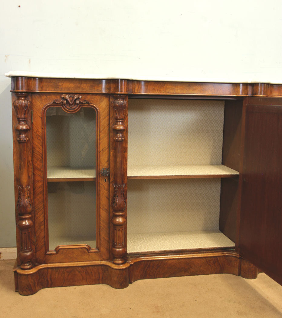 11012r8 Antique Victorian Credenza, Antique Victorian Burr Walnut Credenza Sideboard