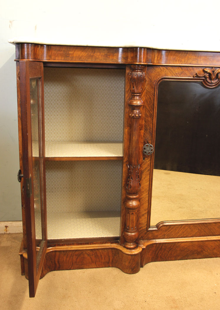 11012r9 Antique Victorian Burr Walnut Credenza, Side Cabinet, Antique Victorian Burr Walnut Credenza Sideboard