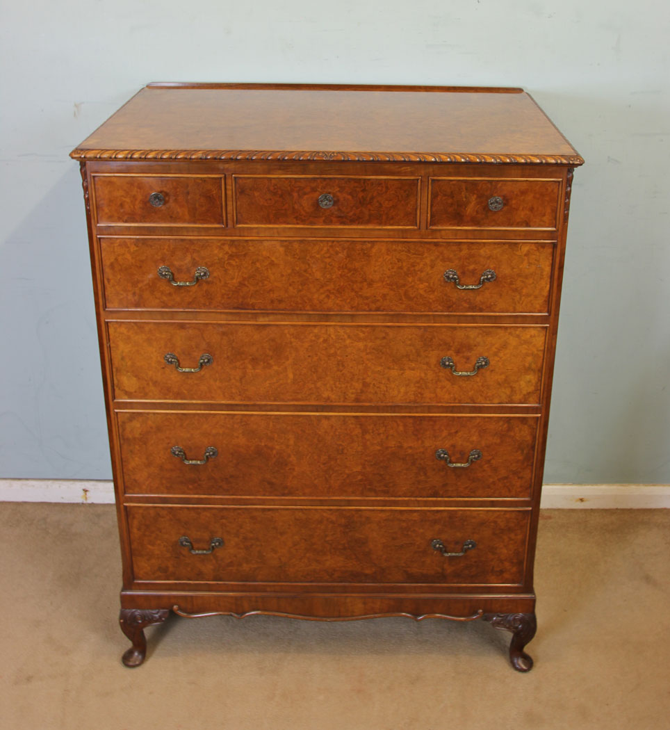 11038r12 Antique Burr Walnut Chest of Drawers, Quality Burr Walnut Chest of Drawers,