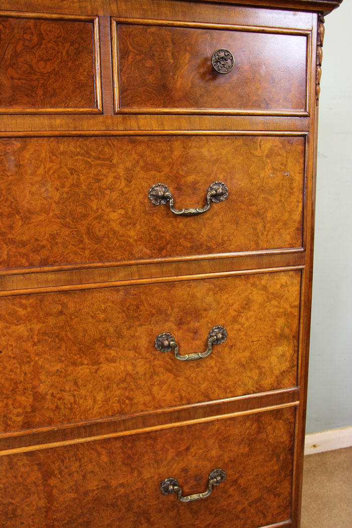 11038r9 Antique Burr Walnut Chest of Drawers, Cambridgeshire, Quality Burr Walnut Chest of Drawers,