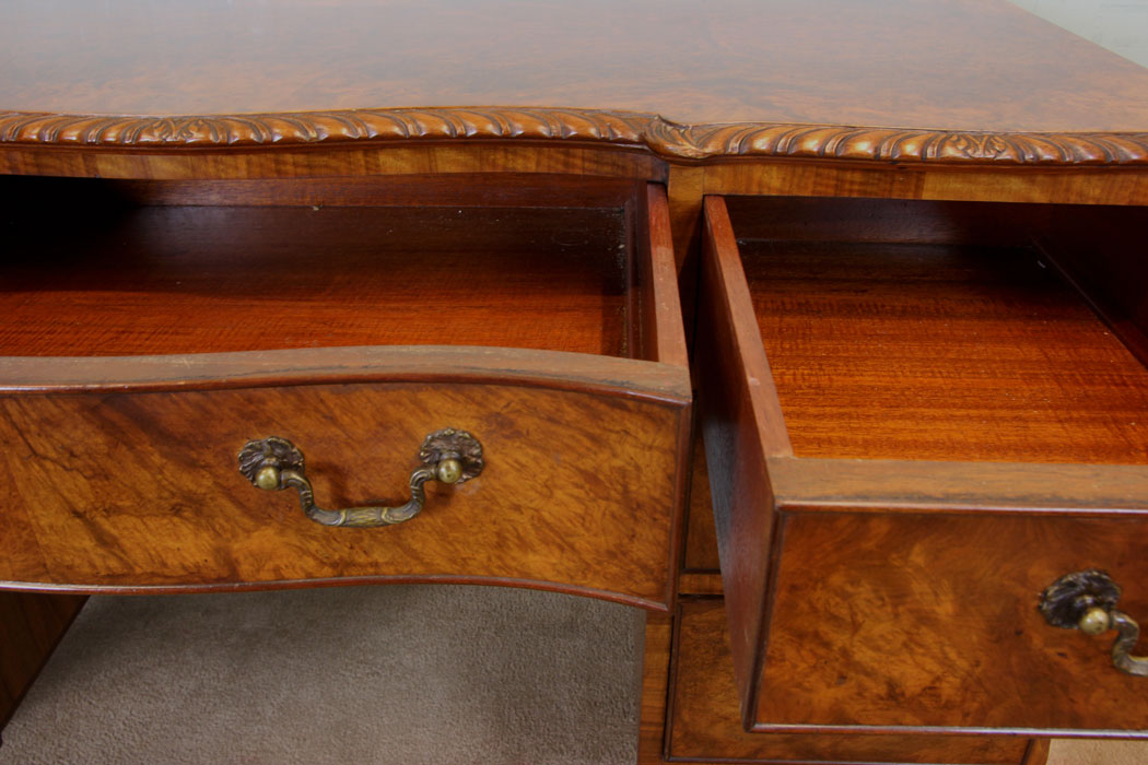 11039r12 Antique Burr Walnut Kneehole Side Table, Quality Burr Walnut Dressing Table / Writing Desk