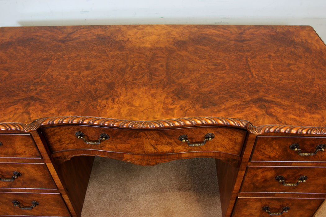 11039r8 Antique Burr Walnut Kneehole Side Table, Furniture, Quality Burr Walnut Dressing Table / Writing Desk