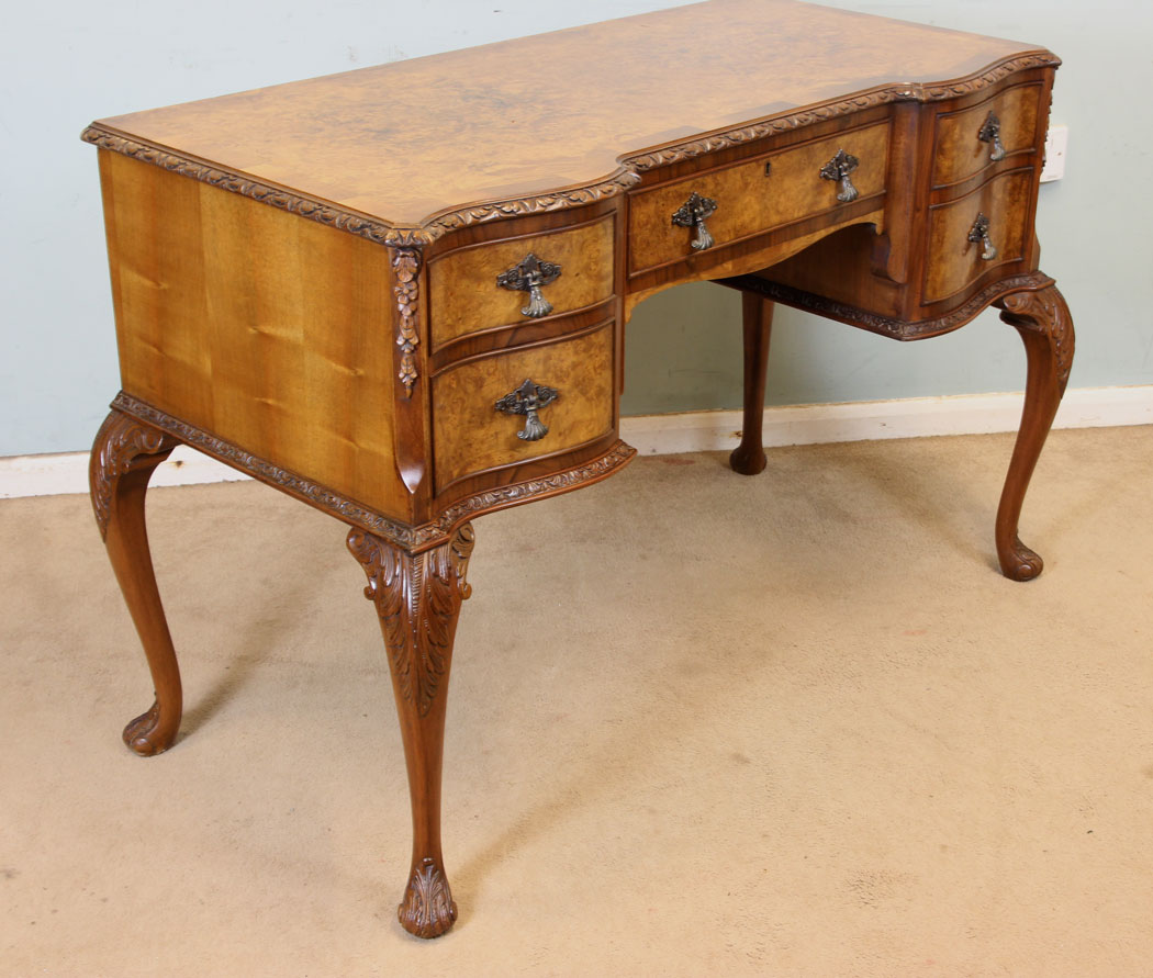 11040r4 Antique Burr Walnut Writing Table, Burr Walnut Writing Side Table / Dressing Table