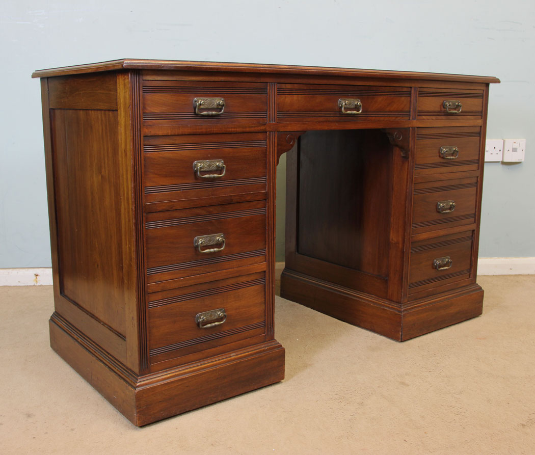 11042r3 Antique Mahogany Pedestal Desk, Antique Mahogany Pedestal Kneehole Writing Desk.