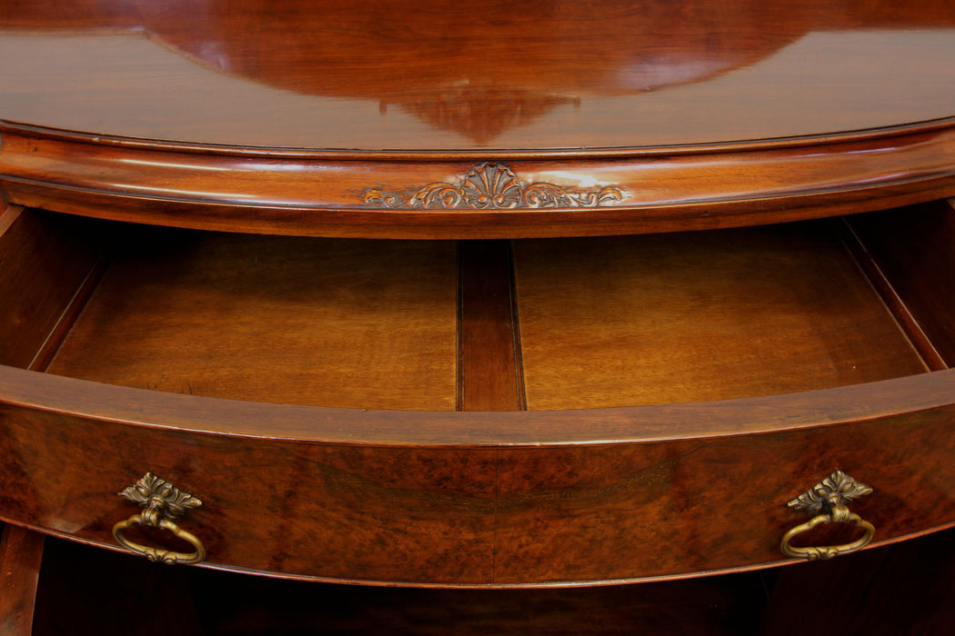 11049r10 Antique Burr Walnut Sideboard, Antique Bow Fronted Burr Walnut Sideboard