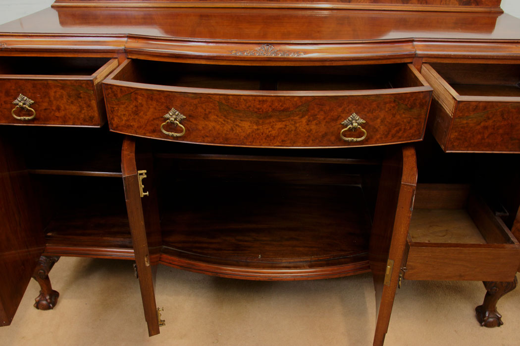 11049r11 Antique Burr Walnut Sideboard, Antique Bow Fronted Burr Walnut Sideboard