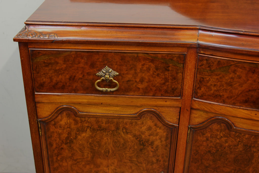 11049r16 Antique Burr Walnut Sideboard, Antique Bow Fronted Burr Walnut Sideboard