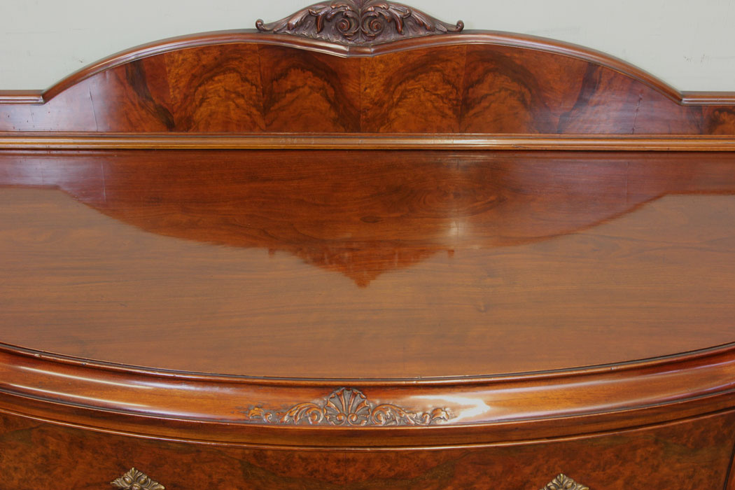 11049r4 Antique Burr Walnut Sideboard, Antique Bow Fronted Burr Walnut Sideboard