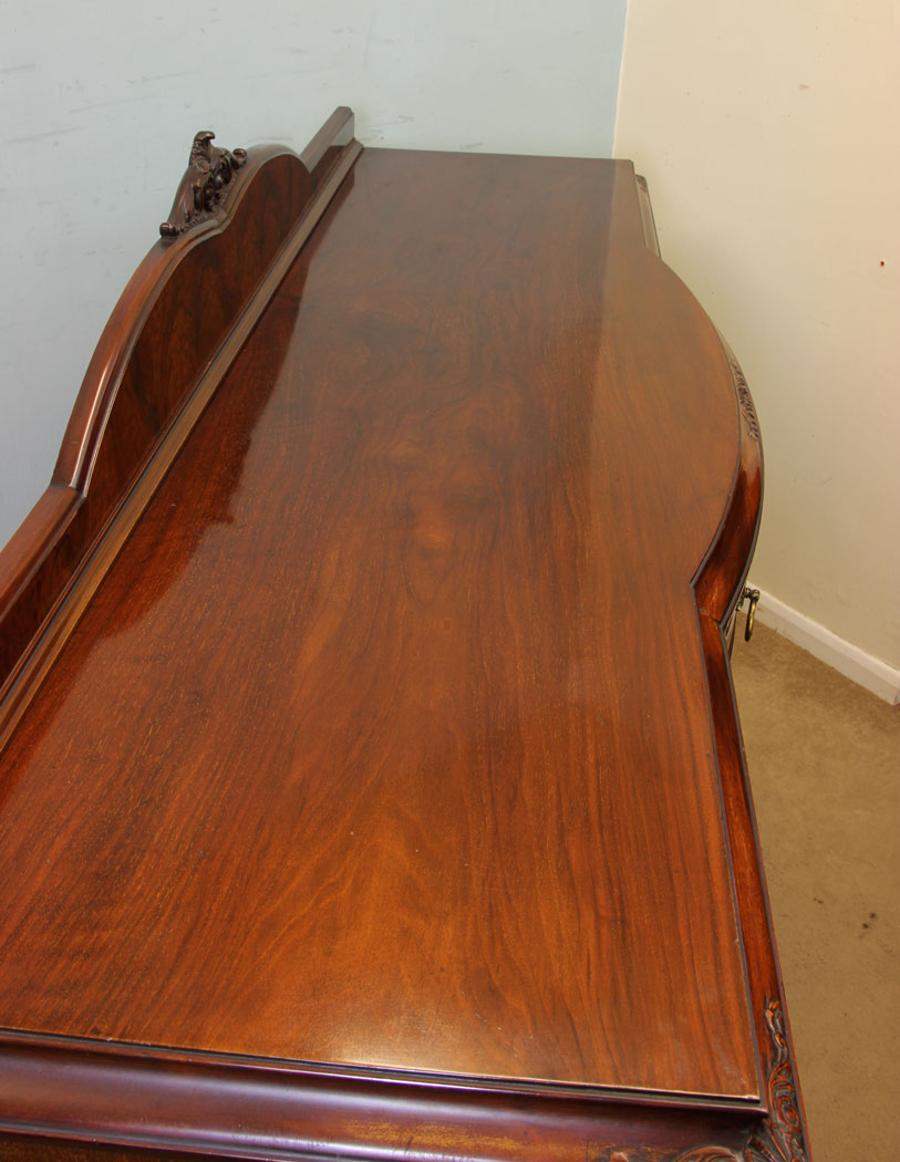 11049r5 Antique Vintage Burr Walnut Sideboard, Antique Bow Fronted Burr Walnut Sideboard