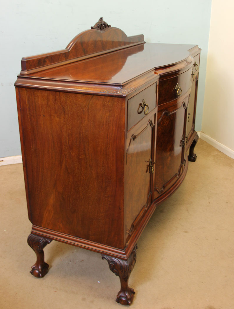 11049r7 Antique Burr Walnut Server, Antique Bow Fronted Burr Walnut Sideboard