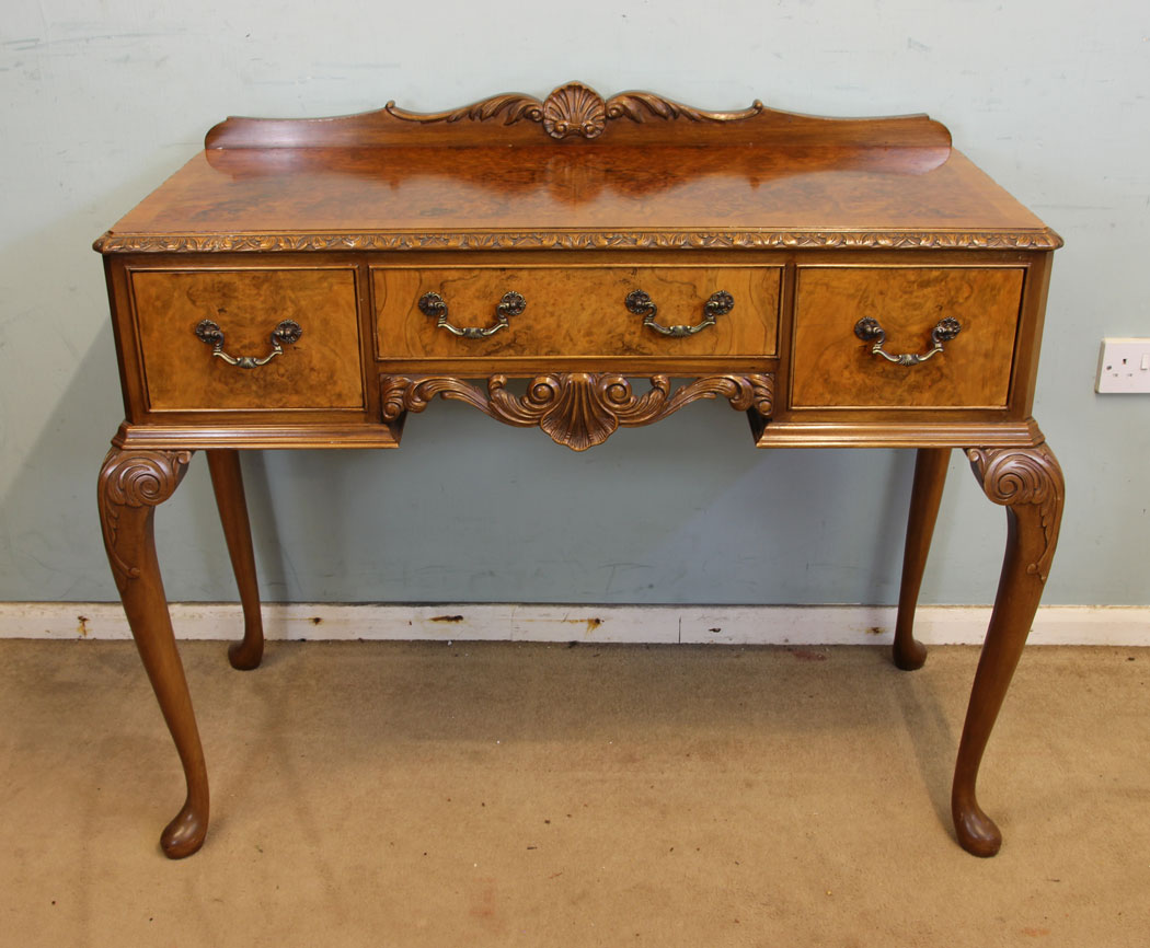 11014r5 Antique Burr Walnut Side Table, Server, Queen Anne Style Burr Walnut Side Table.