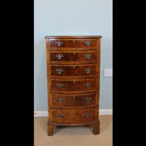 Burr Walnut Bow Front Small Chest of Drawers.
