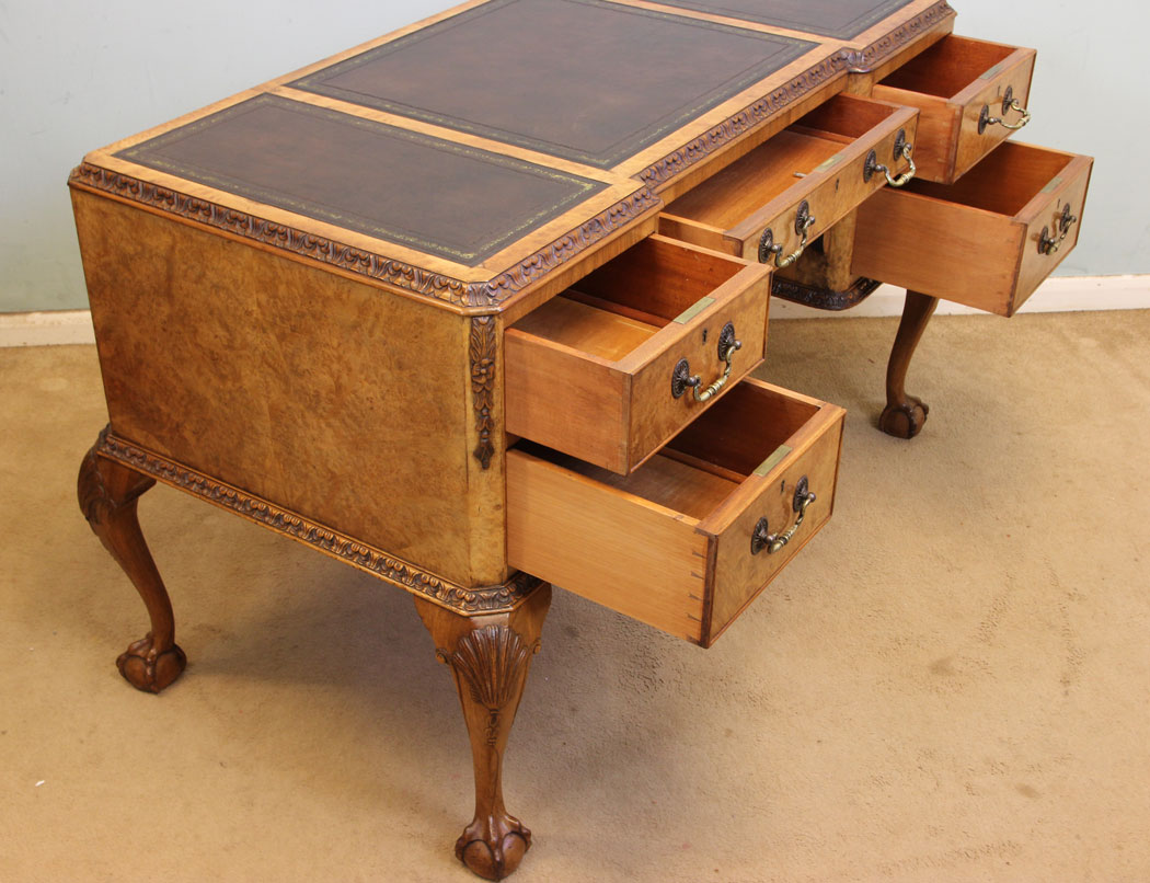 11021r14 Antique Free Standing Ladies Burr Walnut Desk,
