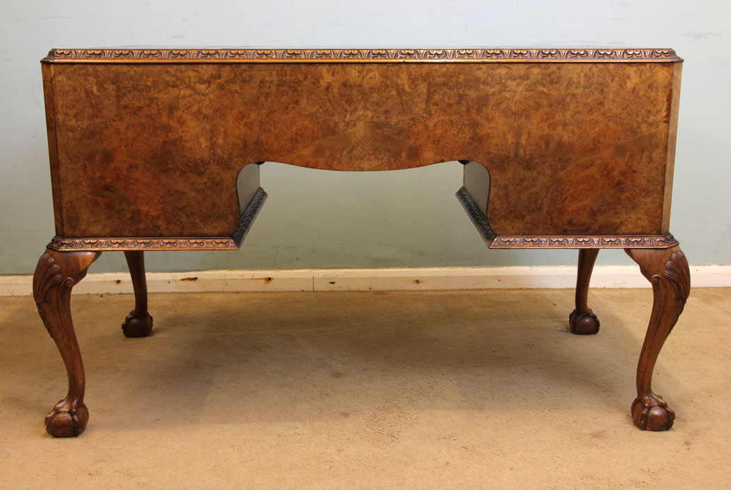 11021r6 Antique Ladies Burr Walnut Desk, Queen Anne Style Burr Walnut Writing Desk