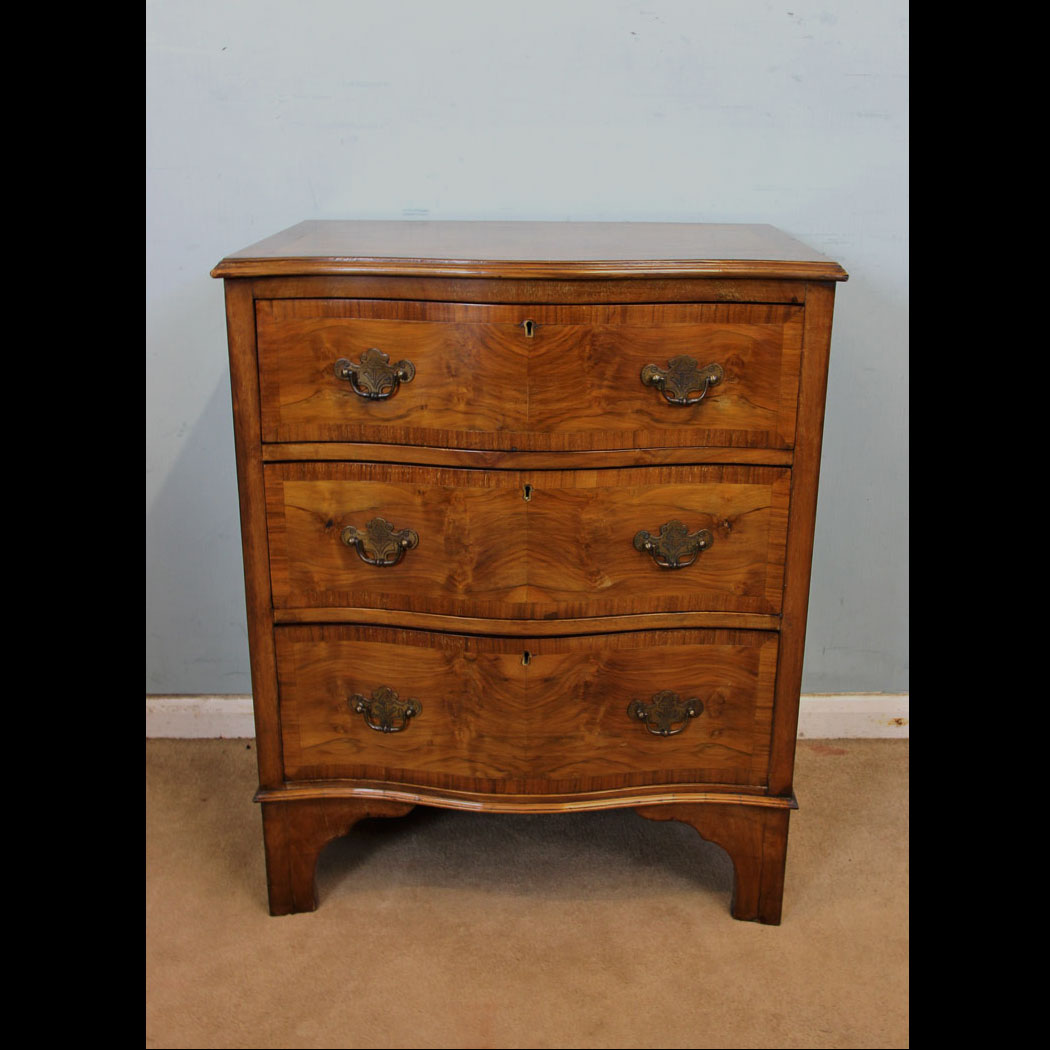 11023r01 Antique Burr Walnut Chest of Drawers, Antique Figured Walnut Small Chest of Drawers