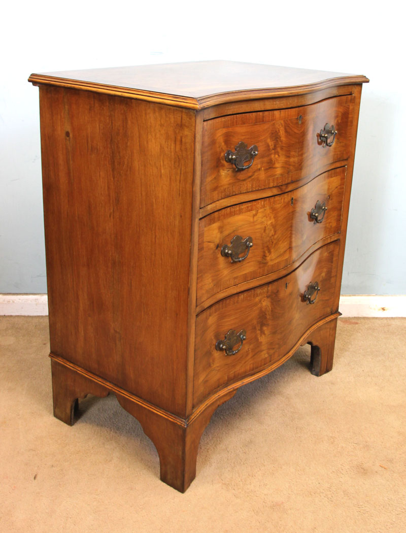11023r3 Small Antique Burr Walnut Chest of Drawers, Antique Figured Walnut Small Chest of Drawers