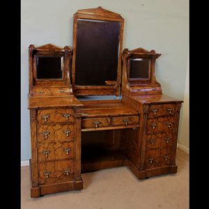 Antique Victorian Burr Walnut Secretaire Dressing Table