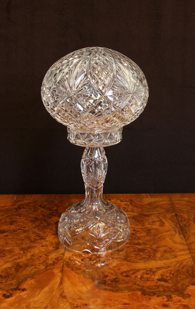 11036r3 Antique Crystal Mushroom Table Lamp, Antique Cut Crystal Table Lamp,