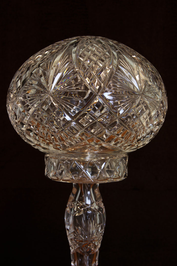 11036r4 Antique Cut Crystal Mushroom Table Lamp, Antique Cut Crystal Table Lamp,