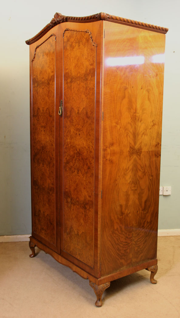 11053r6 Antique Wardrobe, Quality Burr Walnut Double Wardrobe