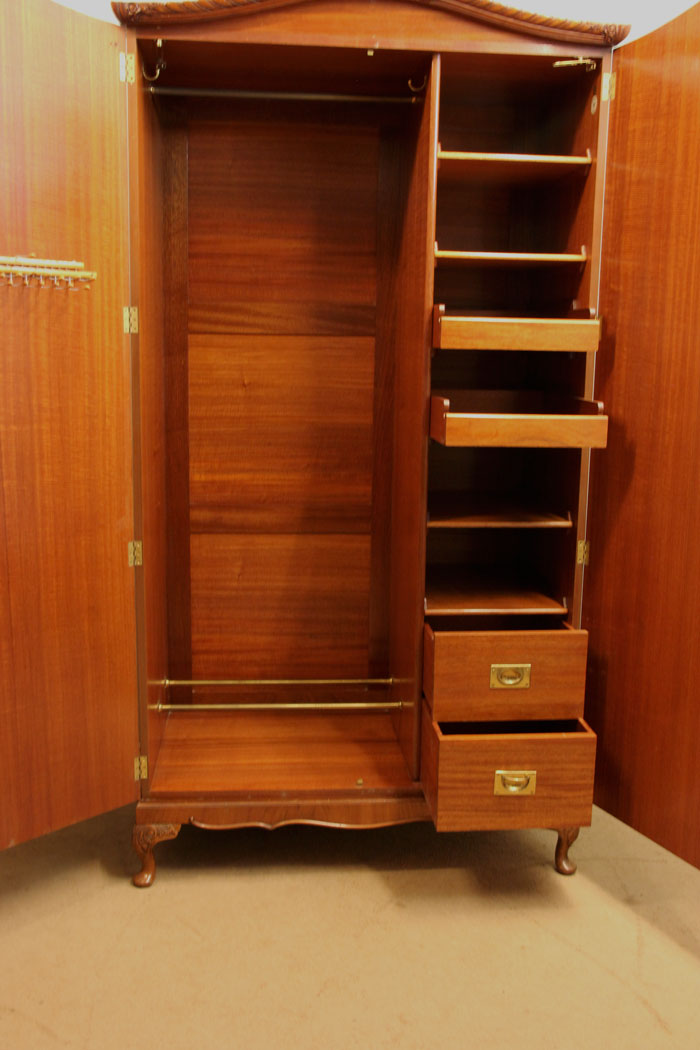 11053r8 Antique Burr Walnut Gentlemans Wardrobe, Quality Burr Walnut Double Wardrobe