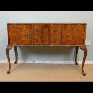 Antique Burr Walnut Serpentine Queen Anne Style Shaped Front Sideboard