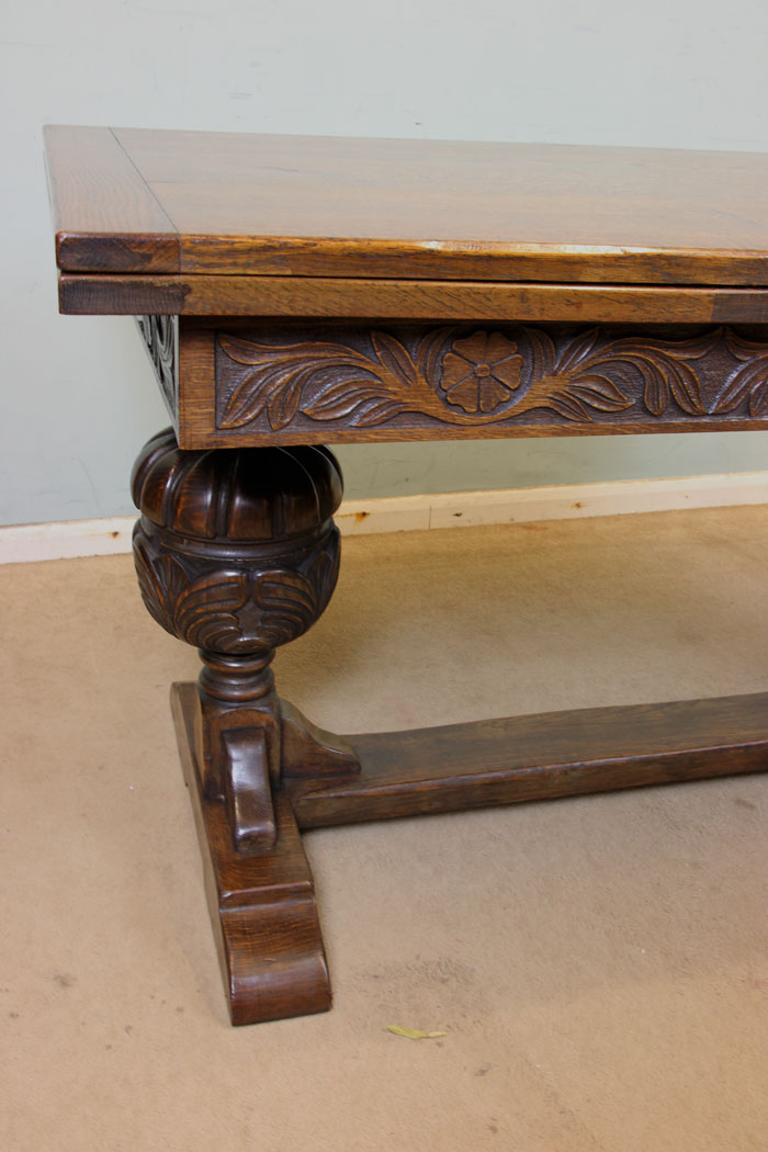 11055r10 Antique Oak Draw Leaf Refectory Table, Antique Refectory Oak Draw Leaf Farmhouse Dining Table