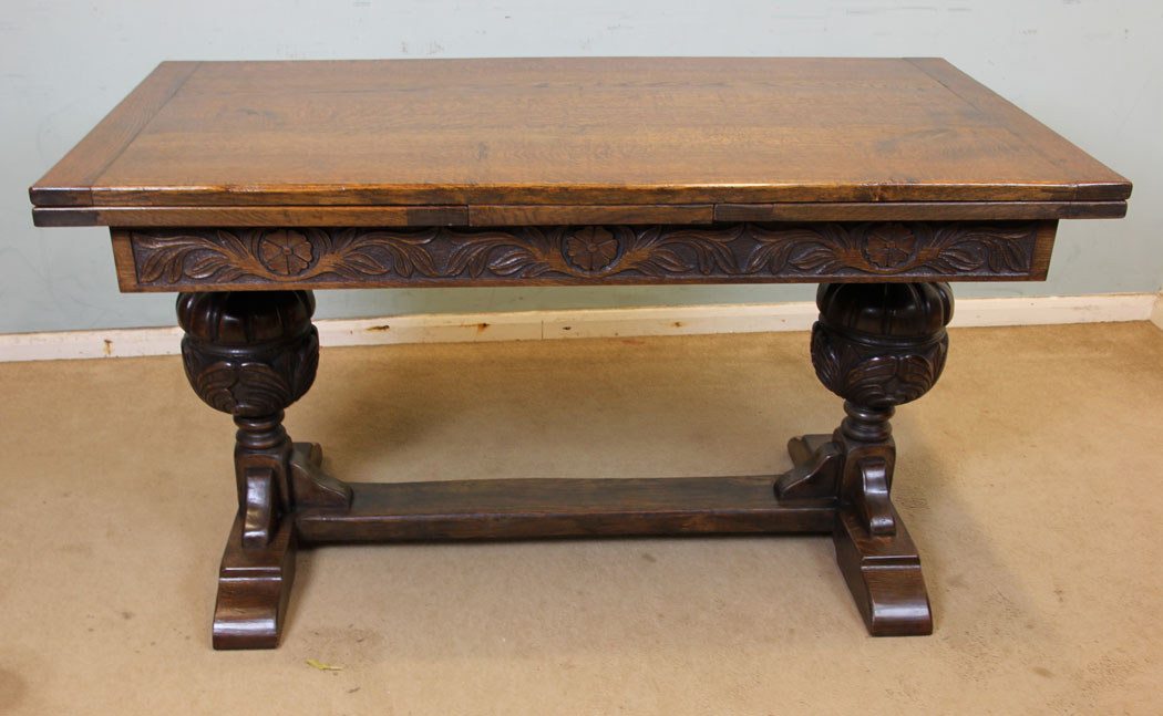 11055r12 Antique Oak Draw Leaf Refctory Table, Antique Refectory Oak Draw Leaf Farmhouse Dining Table