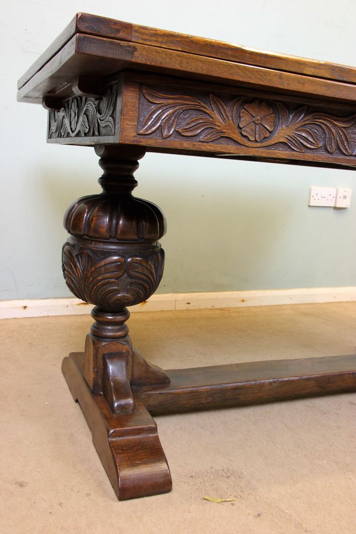 11055r8 Antique Oak Draw Leaf Refectory Table, Antique Refectory Oak Draw Leaf Farmhouse Dining Table