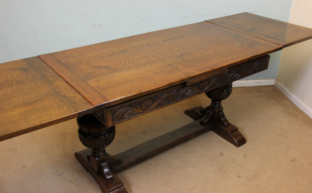 11055r9 Antique Extending Oak Draw Leaf Refectory Table, Antique Refectory Oak Draw Leaf Farmhouse Dining Table