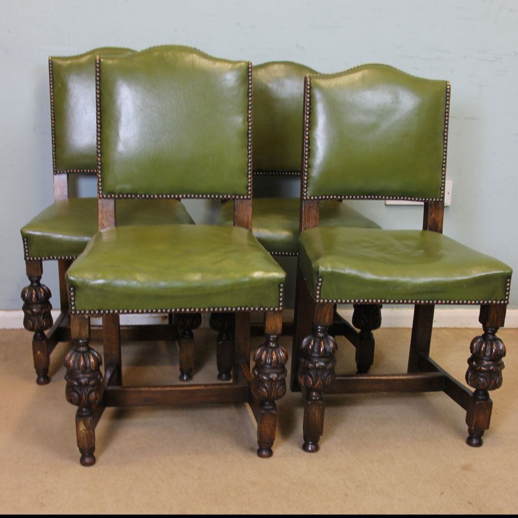 11059r01 Antique Four Oak Chairs, Four Padded Back Country Oak Dining Chairs
