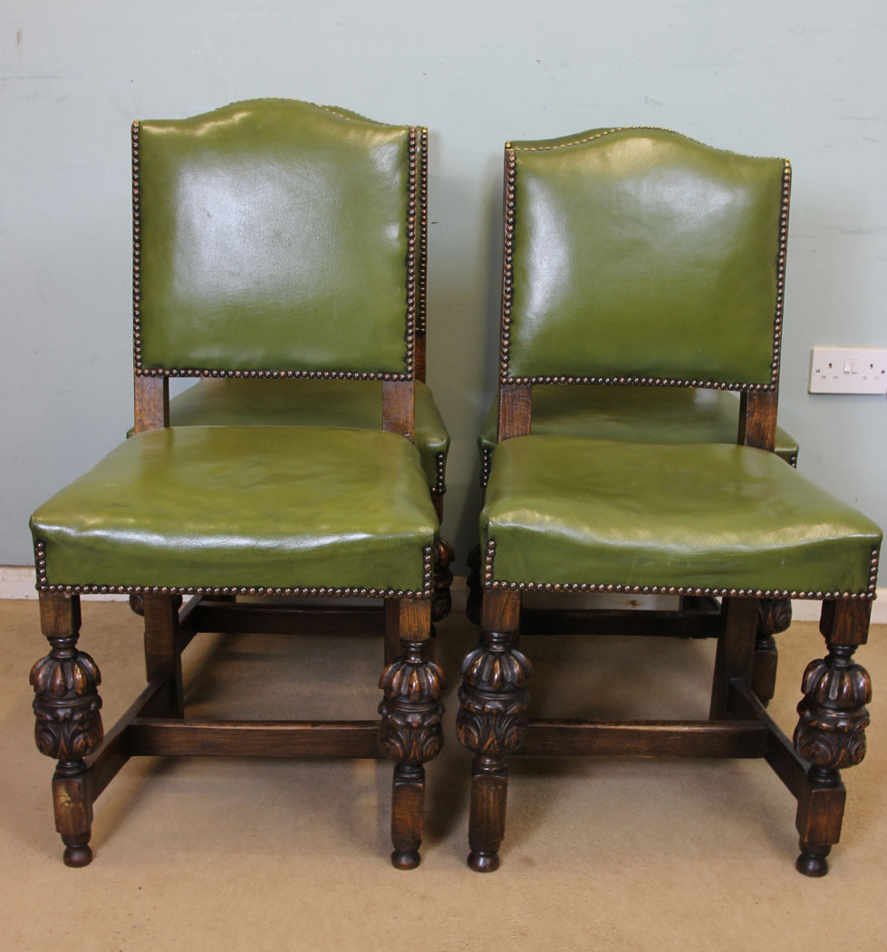11059r3 Antique Four Oak Dining Chairs, Four Padded Back Country Oak Dining Chairs