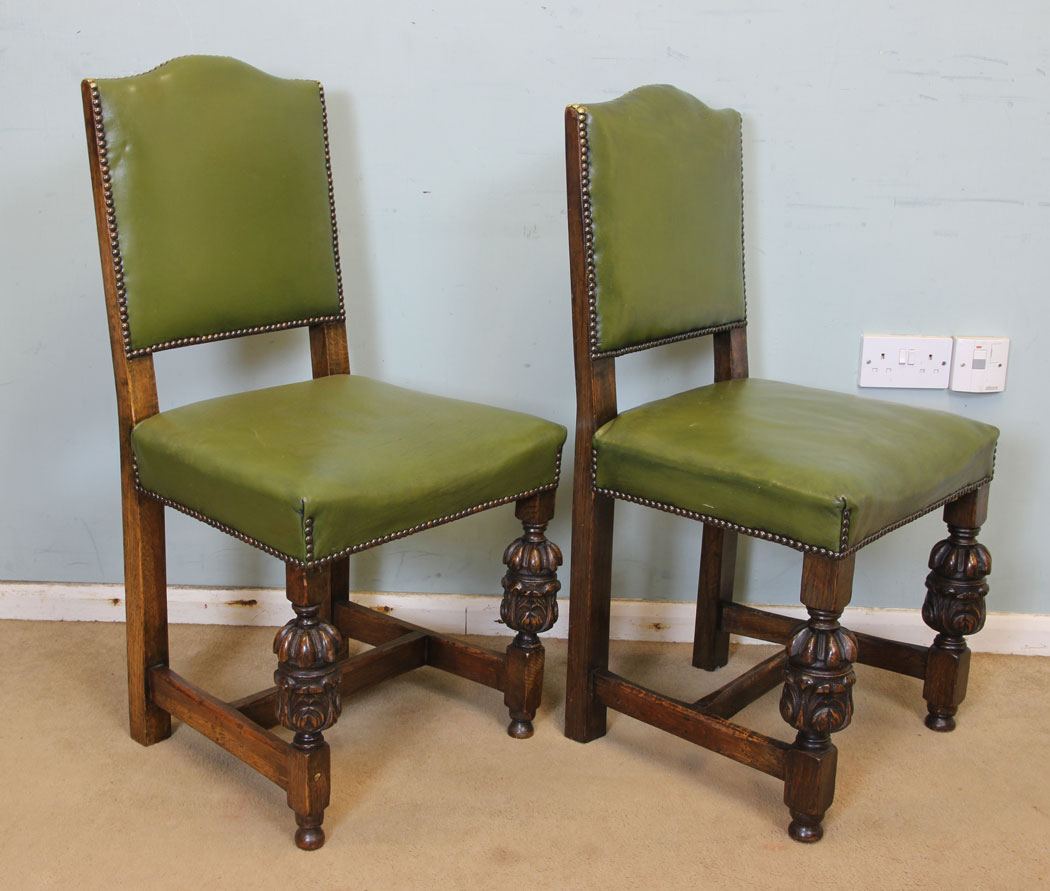 11059r5 Antique Four Oak Chairs, Four Padded Back Country Oak Dining Chairs