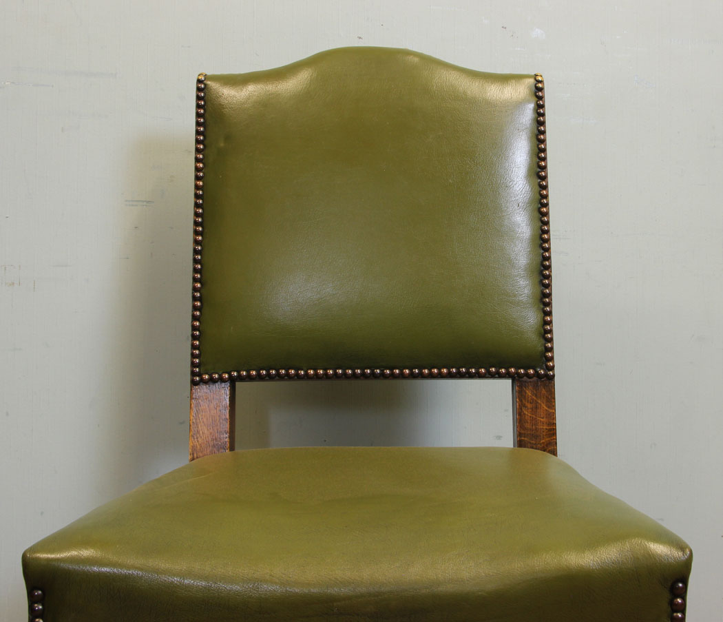 11059r8 Antique Four Oak Chairs, Four Padded Back Country Oak Dining Chairs