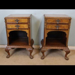 Pair Burr Walnut Bedside Cabinets